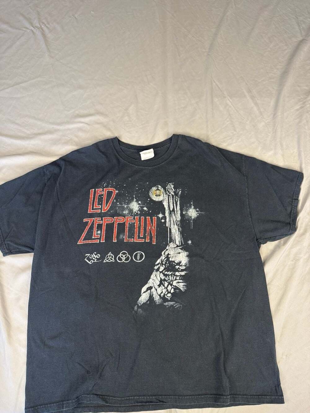Vintage Led Zeppelin Hermit Starfield Graphic Band T-Shirt Black 2XL Hanes Heavy